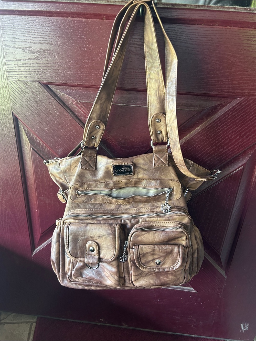 Angel Kiss Tan Multi-Pocket Shoulder Messenger Bag